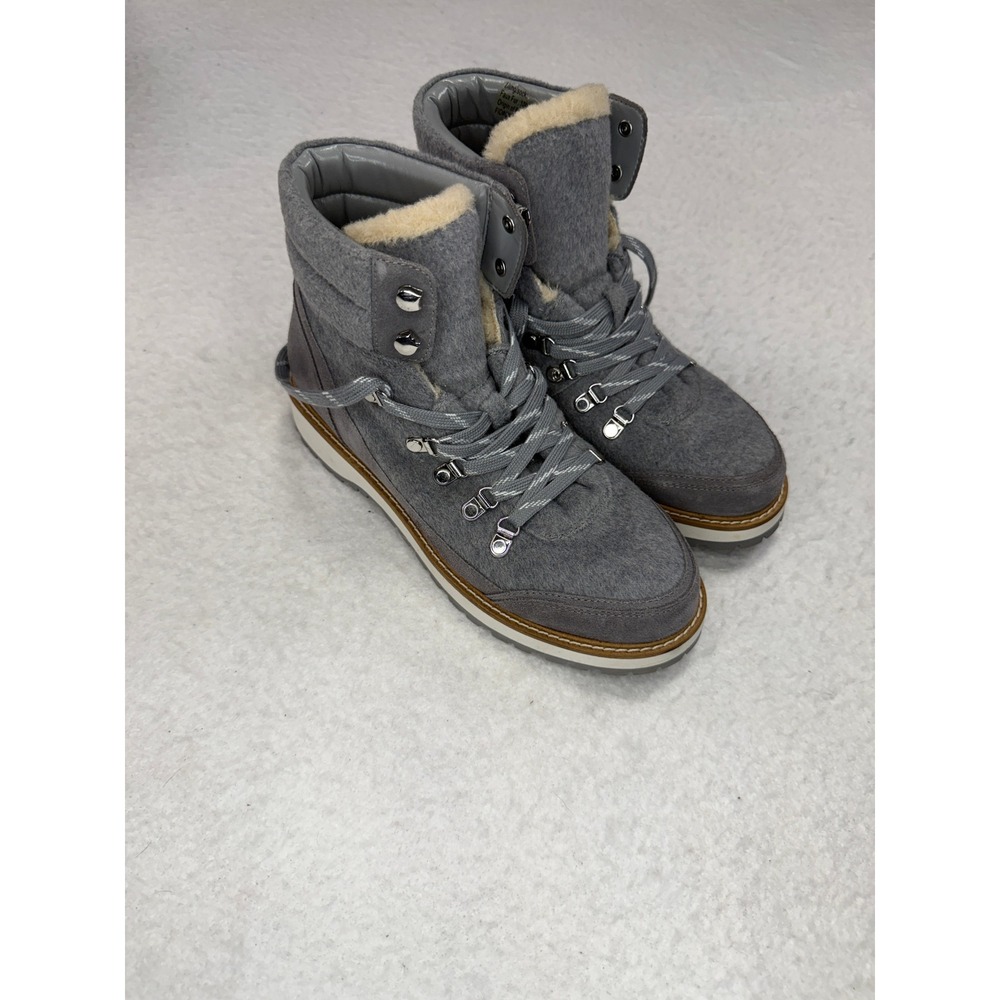 Talbots Gray Suede Wool Faux Fur Lined Hiking Boots Womens 8M FID#CN5430